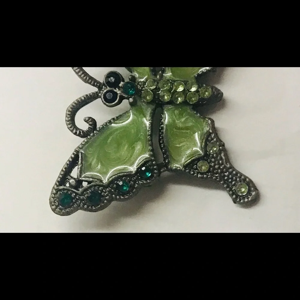 New Butterfly Pin Dark Green Light Green Rhinestones Riviera